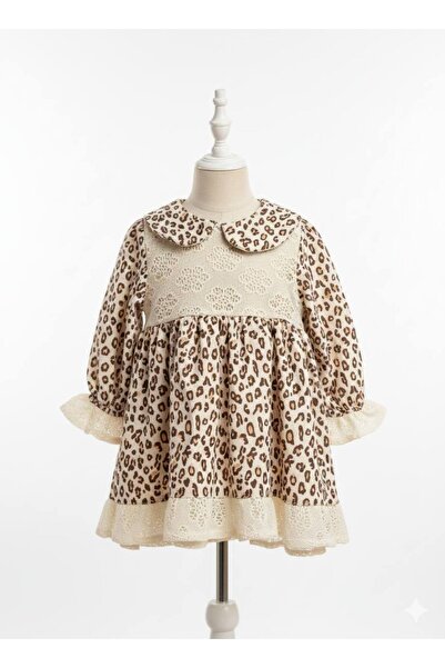 Linoş Kids Kız Bebek Elbise Leopar Desenli Kız Bebek %100 Müslin Doğum Günü, ...