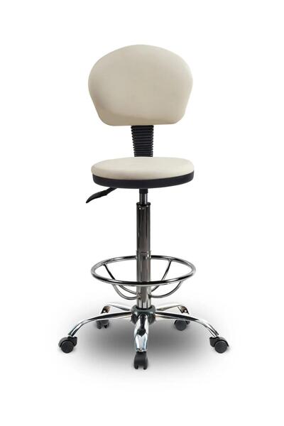 ofiscombin Döner Tekerli Metal Ayak Arkalıklı Yüksek Bar Tabure Sandalyesi