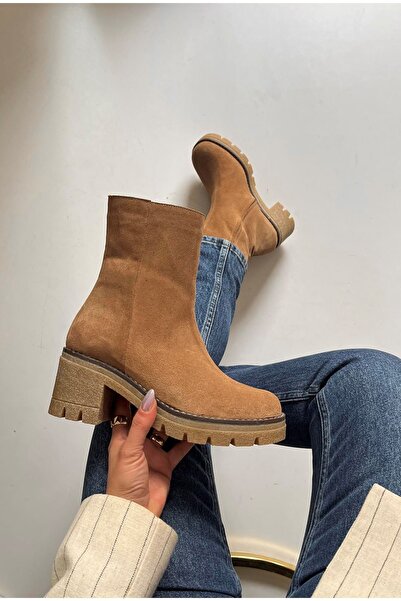 Saracshoes Gerçek Deri Süet Kadın Bot Tarçın Charme