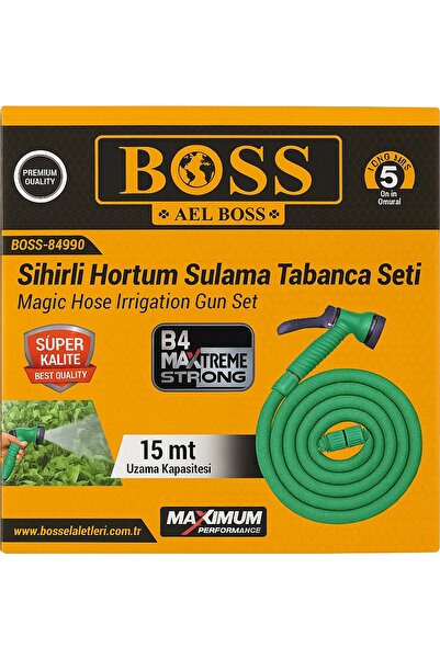 BOSS Profesyonel Sihirli Uzayan Bahçe Hortumu 15m – Yüksek Basınçlı Çok Amaçl...