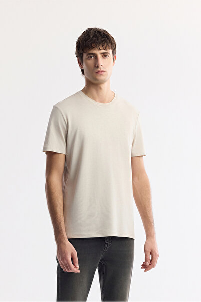 Avva Erkek Bej Bisiklet Yaka Soft Touch Basic Regular Fit T-Shirt B001171