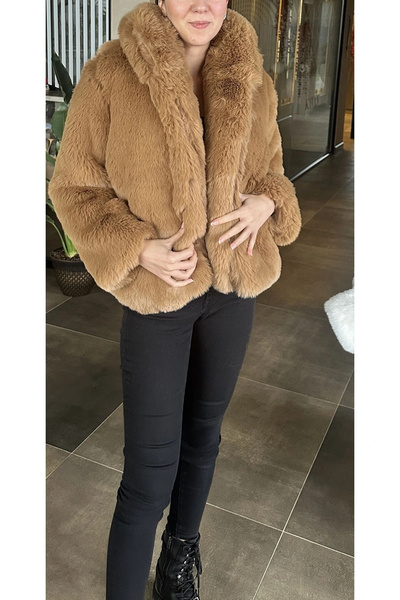 Glam Fashion Kahverengi Şal Yaka Kürk