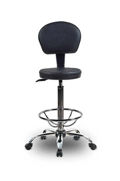 ofiscombin Döner Tekerli Metal Ayak Arkalıklı Yüksek Bar Tabure Sandalyesi