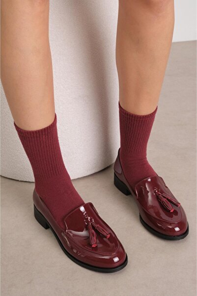 Mio Gusto Dámské denní ploché boty Oxford z lakované kůže Iris Burgundy