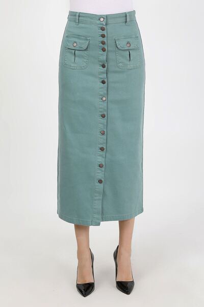 VELLICHOR تنورة حجاب بأزرار من الجانب وجيب منتفخ باللون الفيروزي القديم