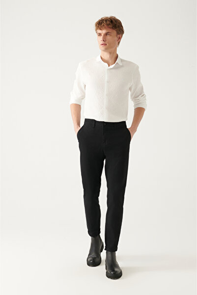 Avva Ανδρικό μαύρο ελαστικό παντελόνι Chino Canvas B 003002