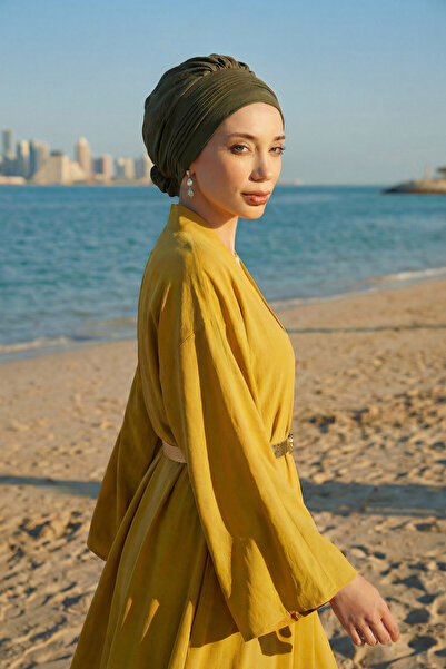 Aisha's Design Έτοιμο τουρμπάν με πλισέ ραφές, Χακί Πράσινο, HT-31A