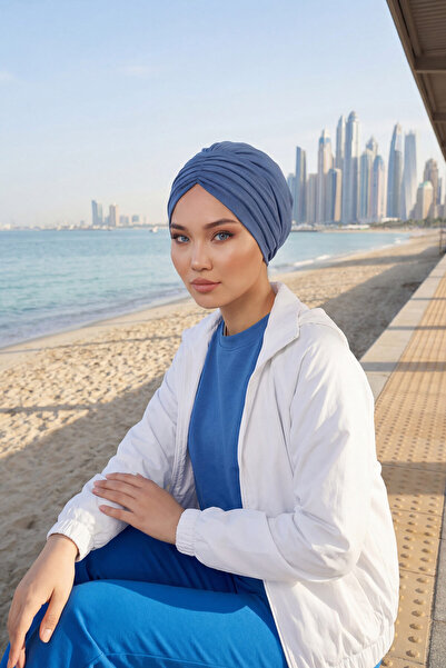 Aisha's Design Bonetă din bumbac pieptănat plisat, B-13, Indigo