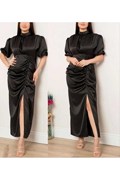 CİXAPLE Saten Balon Kol Drapeli Elbise