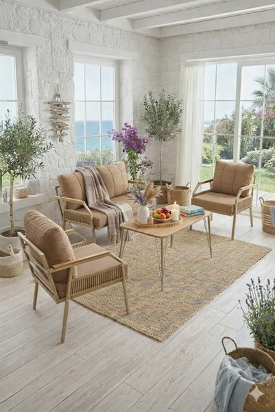 UFUK HOME Daisy Cappuccino 211 Masalı Kahverengi Balkon & Bahçe Mobilyası Seti Balkon Takımı
