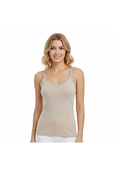 BONBON Women's Cotton Ornamental Lace Strap Tank Top Bb2091