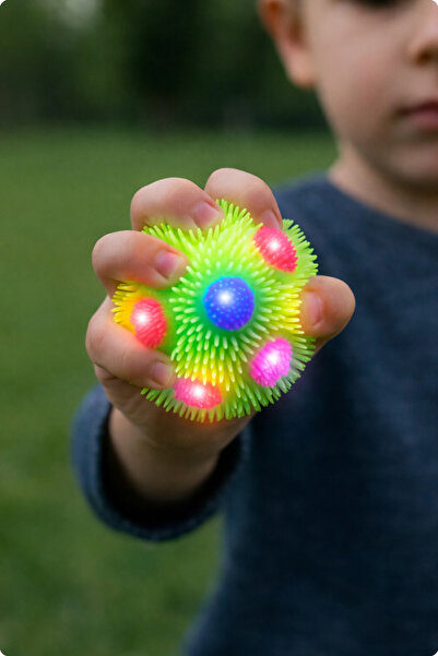 TOYFEST Işıklı Dikenli Top Yumuşak Stres Atan Zıplayan Işık Saçan Renk Seçene...