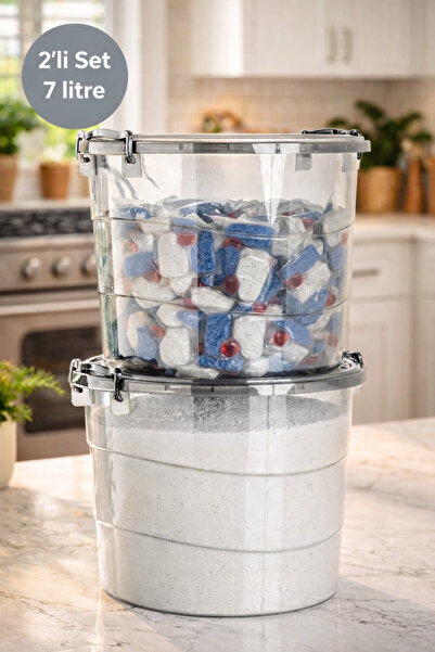 Nesto Home حاوية تخزين المنظفات بمقبض دائري سعة 7 لتر مكونة من قطعتين - حاوية لبقول الدقيق