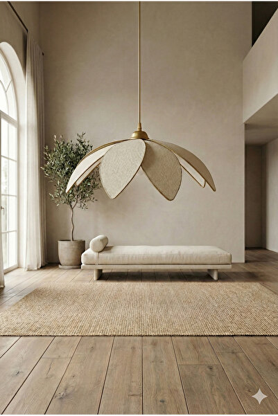 avizade Lotus Çiçeği Tasarımlı Modern Avize - Eskitme Çerçeveli Kumaş Kaplama - E27 Duy Uyumlu