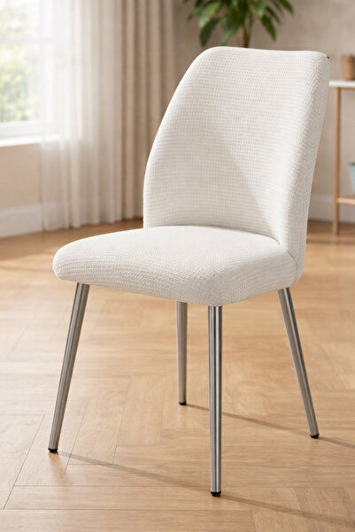 coverbox OVAL Sandalye Kılıfı Büyük oval Likralı Yıkanabilir Streç Lastikli Sandalye Örtüsü KREM RENGİ