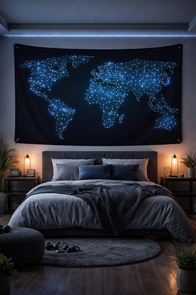 ALAMODECOR Dünya Haritası Duvar Örtüsü (70x100, 100x140, 140x200