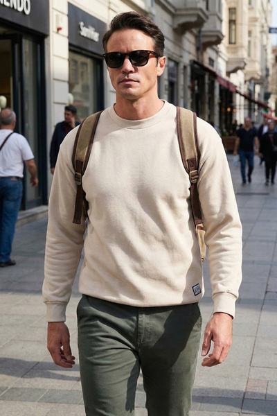 Buratti عادية تناسب طاقم الرقبة القطن مشعر من الداخل لينة مضلع العرق الرجال S...