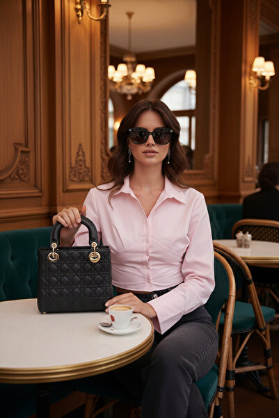 Lela Cămașă crop cu mânecă lungă, cu detaliu de corset din bumbac, 611GO00376