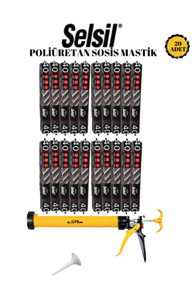 Selsil Poliüretan Antrasit Sosis Mastik 600 Ml. 20 Adet + Gfb Alüminyum Sosis Tabancası 600 Ml.