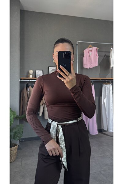 YOUR NAME Довга блузка для жінок кольору кави - напівкомір, довгі рукави