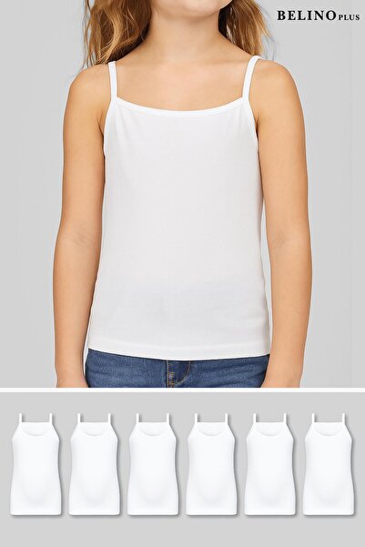 BELİNOPLUS قميص داخلي أبيض للفتيات قماش قابل للتمدد مكون من 6 قطع بحزام من الحبل