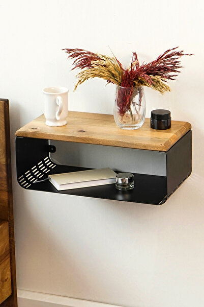 vornom Ceviz Üstü Yüzer Metal Ve Ahşap Organizer Komodin, Modern Yatak Odası ...