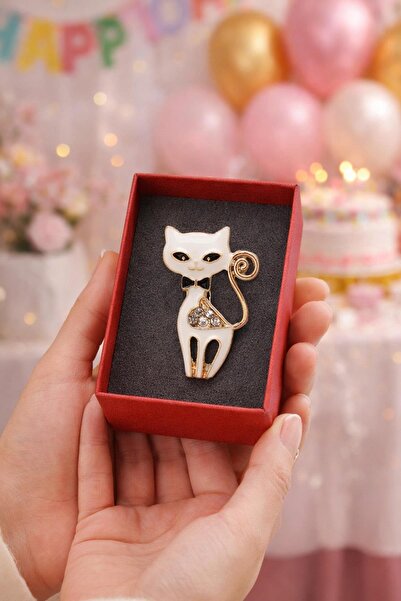 New Obsessions Beyaz Lolita Kedicik Broş Yaka İğnesi