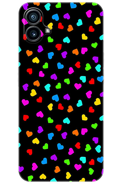 NOTHING Phone 1 (2023) Uyumlu Kılıf Desen Baskılı Silikon Renkli Minik Kalple...