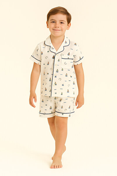 Katia&Bony طقم بيجامة شورت بأزرار منقوشة من Seageo Sailing للأطفال إكرو
