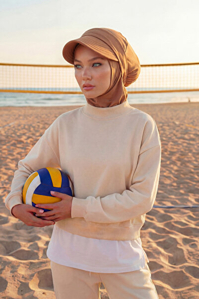 Aisha's Design Şapcă Hijab cu vizor detaşabil, maro închis, B-82