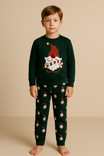 Katia&Bony Erkek Çocuk Santa Claus Yılbaşı Temalı Sweatshirt Pijama Üstü Yeşil
