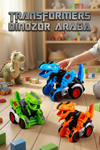 craftivio Dönüşen Dinozor Araba Robot Oyuncak 2'si 1 Arada T-Rex Figürlü Yarı...