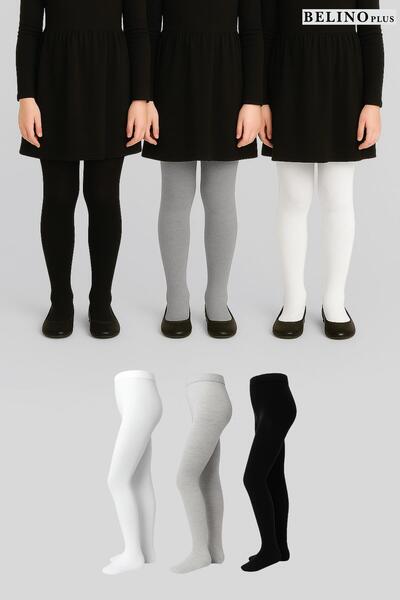 belyy 3-пакет обикновени памучни чорапогащи за момичета