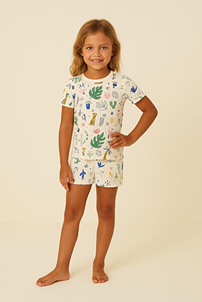 Katia&Bony Σετ πιτζάμες για κορίτσια εκρού Safari με σχέδιο