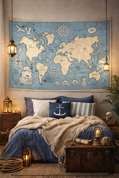 ALAMODECOR Dünya Haritası Model Duvar Örtüsü (70x100, 100x140, 140x200)