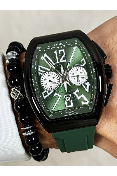 FERRO Yeşil Silikon Kordon Erkek Kol Saati FM11444D-ZQ Fonksiyonları Aktif 3ATM SuGeçirmez Bileklik Hediye