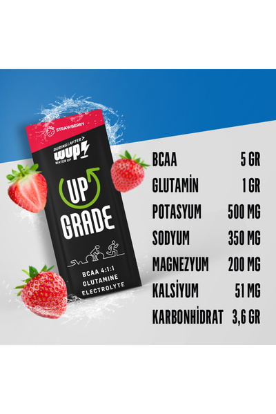 Water Up WUP Upgrade, BCAA, Glutamin, Sodyum, Potasyum, Magnezyum, Çilek Aromalı, 15 Saşe, Toz Efervesan