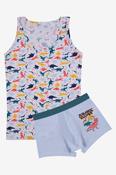 koza iç giyim Boy's Dinosaur Patterned Athlete Boxer Set