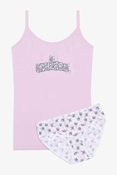 koza iç giyim Girl's Cute Mouse Patterned Cotton Athlete Briefs Set