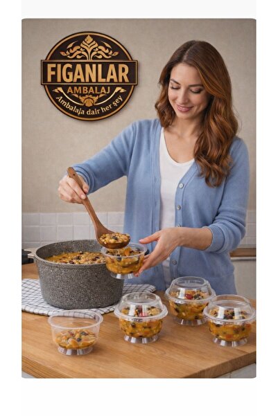 figanlar ambalaj 25 Adet 200cc Kullan At Kapaklı ve ayaklı Aşure ve Tatlı Kab...