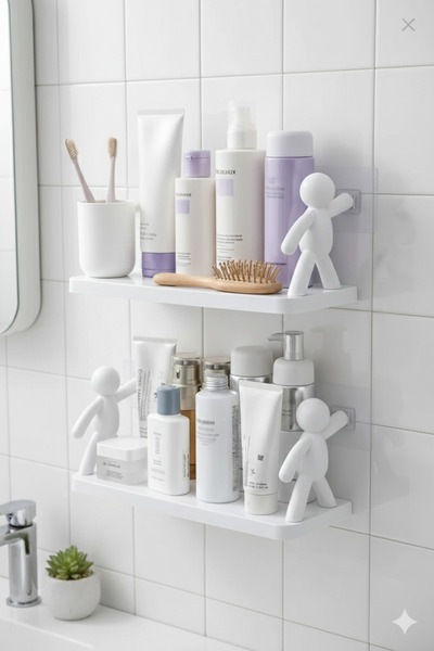 EUROLUXE İnsan Figürlü Kendinden Yapışkanlı Banyo ve Mutfak Rafı Çok Amaçlı O...