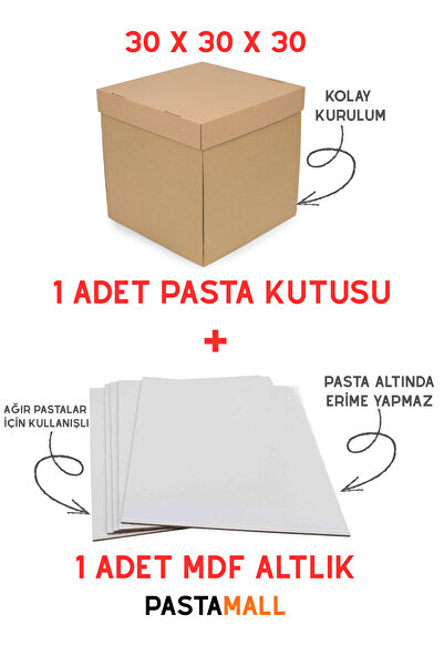 LOURENS 30X30X30 ESMER PASTA KUTUSU VE MDF PASTA ALTLIĞI TAKIM 1'ER ADET PASTAMALL