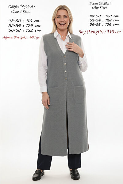 Elvin Knitwear Large Size Steel Knit Winter Women's Corded Fabric Thick Mother Long Gray Vest