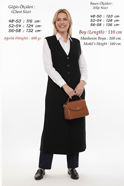 Elvin Knitwear Large Size Hijab Steel Knit Women's Corded Fabric Mother Winter Thick Long Black Vest