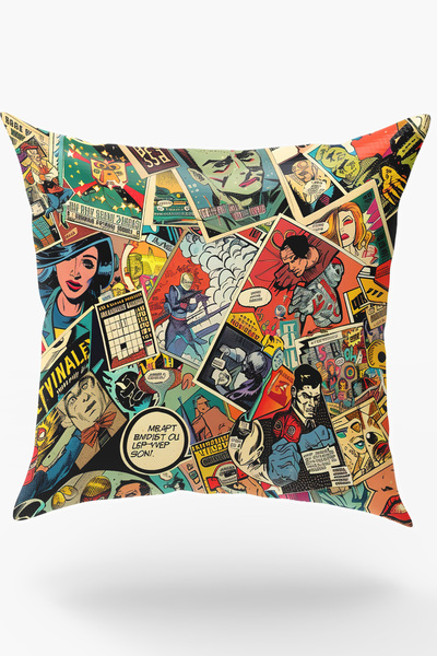 Karkan Tekstil Retro Pop Art Çizgi Roman Desenli Salon & Genç Odası Baskılı K...