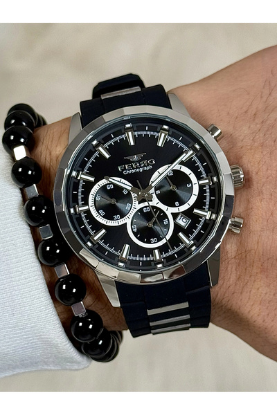 FERRO Siyah Silikon Kordon Erkek Kol Saati FM31360D-J2 Fonksiyonları Aktif 3ATM SuGeçirmez Bileklik Hediye