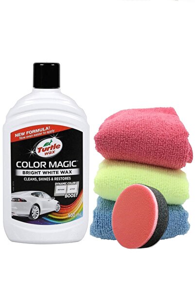 Turtle Wax Renkli Beyaz Cila Parlatıcı Onarıcı Temizleyici 500 ml 3 Adet Mikrofiber Bez Cila Süngeri