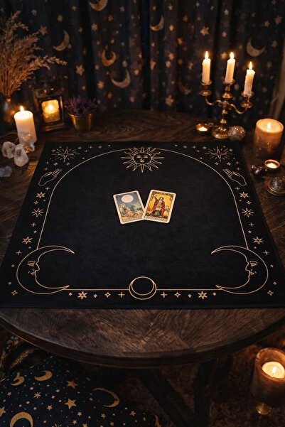 ALAMODECOR Mistik Astrolojik Desenli Tarot Örtüsü | Sunak Örtüsü | Altar Örtü...