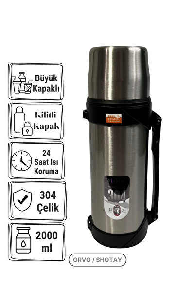Shotay 2 L Çelik Termos | 304 Paslanmaz, Vakumlu, Sızdırmaz, Sıcak-Soğuk Koruma - GRİ