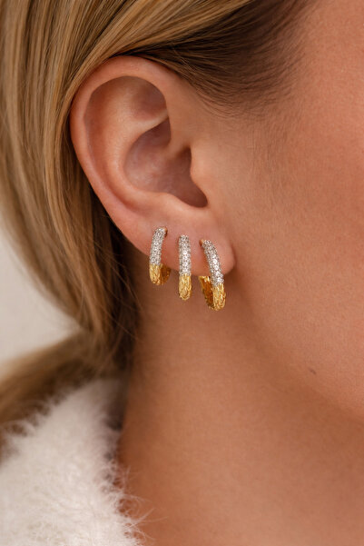 HERCY Vip Serisi Renk Atmaz Zirkon Taşlı 3'lü Halka Küpe